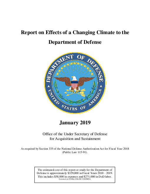 기후변화가 미 국방부에 미치는 영향에 대한 보고 (Report on Effects of a Changing Climate to the Department of Defense)(2019)