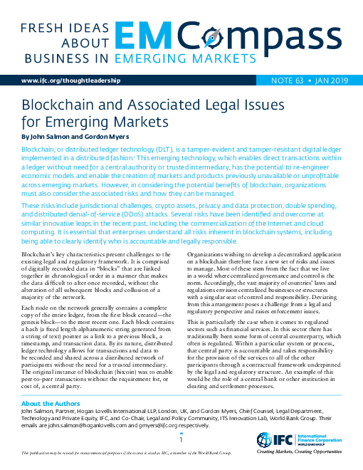 신흥 시장에 대한 블록체인 및 관련 법률 문제 (Blockchain and Associated Legal Issues for Emerging Markets)