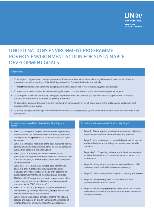 지속가능발전목표를 위한 유엔환경계획의 빈곤-환경 사업 계획 (United nations environment programme poverty-environment action for sustainable development goals)(2019)
