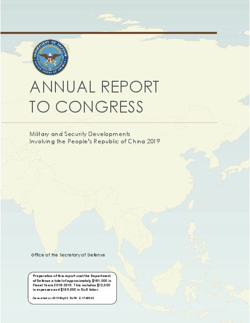 미 의회 제출 연례 보고서 : 2019년 중화인민공화국 관련 군사 및 안보 발전 (Annual Report to Congress: Military and Security Developments Involving the People’s Republic of China 2019)