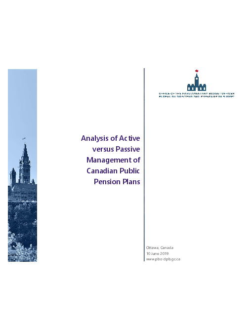 캐나다 공적연금보험의 적극적 관리 대 소극적 관리 분석 (Analysis of Active versus Passive Management of Canadian Public Pension Plans)(2019)