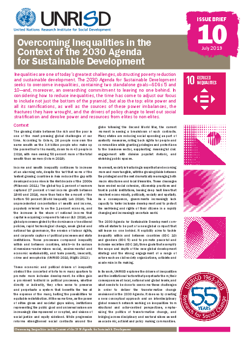 지속가능발전을 위한 2030 의제 측면의 불평등 극복 (Overcoming Inequalities in the Context of the 2030 Agenda for Sustainable Development)(2019)