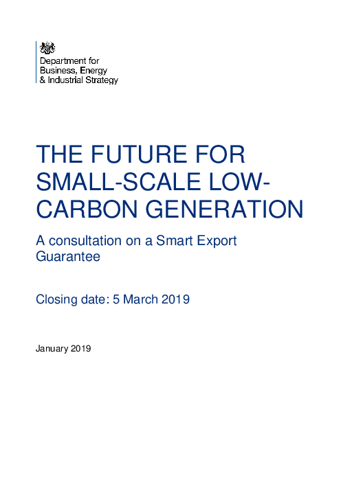 소규모 저탄소 발전을 위한 미래 : 스마트전력망보장에 관한 자문 보고서 (The Future for Small-scale Low-carbon Generation: A consultation on a Smart Export Guarantee)(2019)