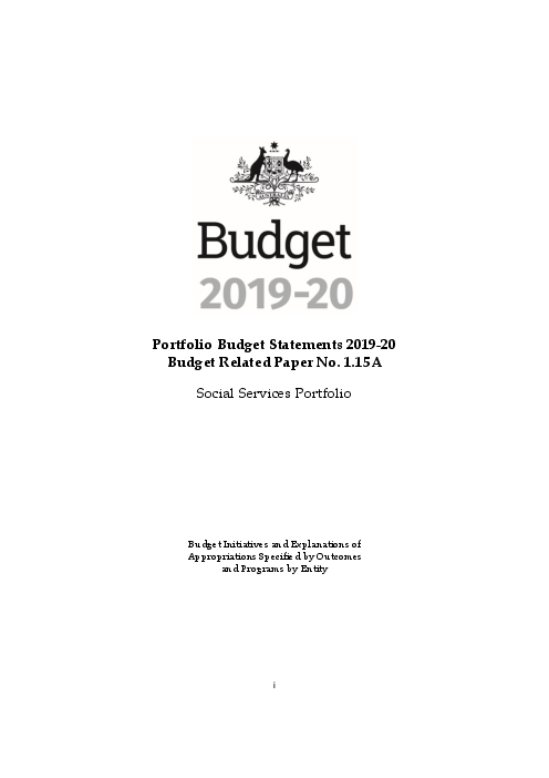 2019-20년 호주 정부 예산 항목별 자료, 예산 간행물 1.15A : 사회복지부 예산 (Budget 2019-20: Portfolio Budget Statements 2019-20 Budget Related Paper No. 1.15A - Social Services Portfolio)