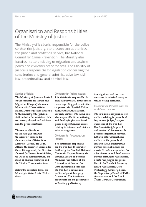 스웨덴 법무부의 조직 현황 및 역할 (Organisation and responsibilities of the Ministry of Justice)