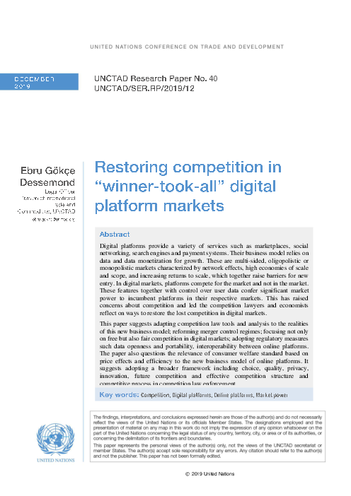 승자독식 디지털 플랫폼 시장의 경쟁 회복 (Restoring competition in 