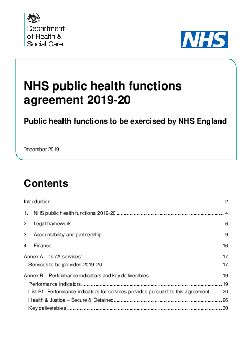 2019-20년 영국 국민건강보험 공중 보건 기능 합의서 (NHS public health functions agreement 2019-20)