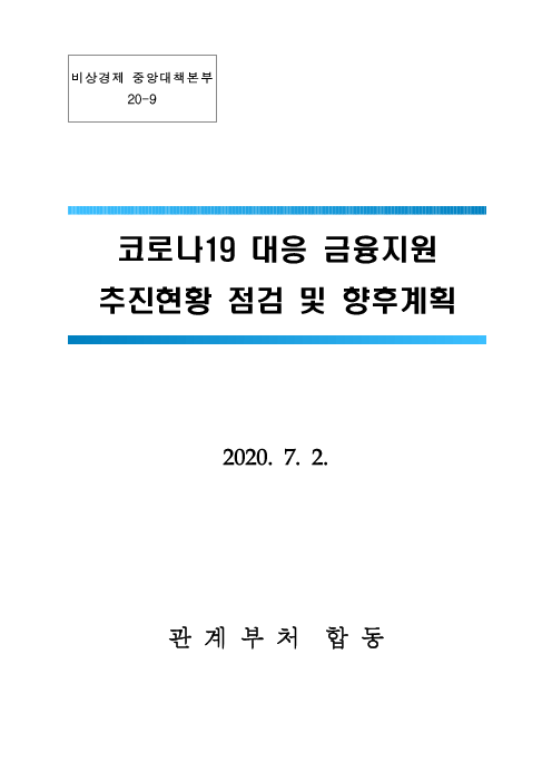 코로나19 대응 금융지원 추진현황 점검 및 향후계획