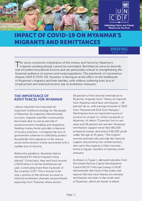 코로나바이러스감염증-19(COVID-19)가 미얀마 이주자 및 송금에 미친 영향 (Impact of COVID-19 on Myanmar’s migrants and remittances)(2020)