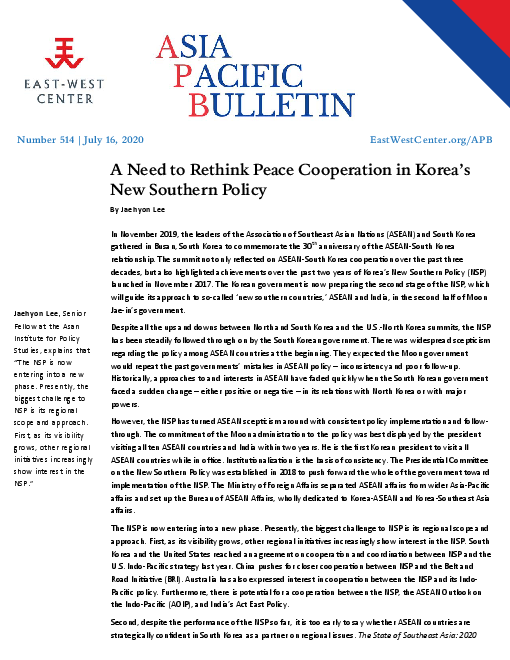 한국 신남방정책의 평화 협력 재고 필요성 (A Need to Rethink Peace Cooperation in Korea´s New Southern Policy)(2020)
