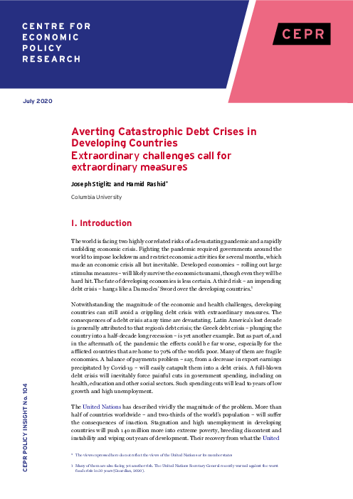 개발도상국의 비극적인 부채 위기 방지 : 이례적인 조치를 요구하는 이례적인 난제 (Averting Catastrophic Debt Crises in Developing Countries Extraordinary challenges call for extraordinary measures)