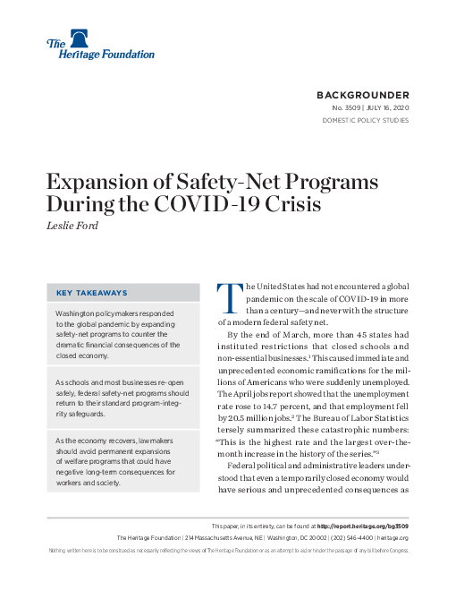 코로나바이러스감염증-19(COVID-19) 위기 속 안전망 프로그램 (Expansion of Safety-Net Programs During the COVID-19 Crisis)(2020)