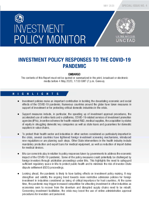 코로나바이러스감염증-19(COVID-19) 대유행에 대한 투자 정책 대응 (Investment Policy Responses to the COVID-19 Pandemic)(2020)