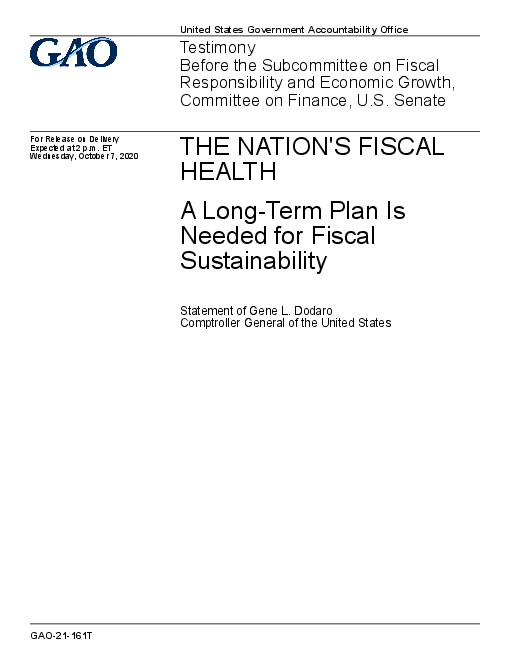 국가 재정건전성 : 재정 지속 가능성에 필요한 장기 계획 (The Nation´s Fiscal Health: A Long-Term Plan Is Needed for Fiscal Sustainability)(2020)