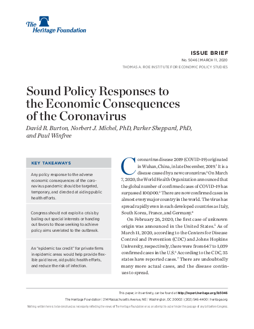 코로나바이러스감염증-19(COVID-19) 유행에 따른 경제적 영향 : 건전한 정책 대응 (Sound Policy Responses to the Economic Consequences of the Coronavirus)