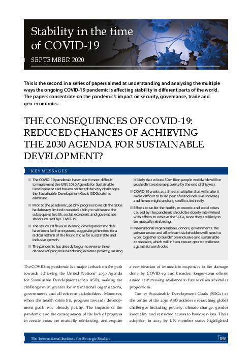 코로나바이러스감염증-19(COVID-19)의 영향 : 지속가능발전을 위한 2030 의제 달성 가능성 감소 (The consequences of COVID-19: reduced chances of achieving the 2030 Agenda for Sustainable Development?)(2020)