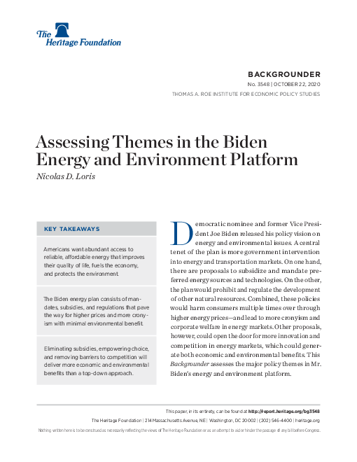바이든 에너지 및 환경 플랫폼 주제 평가 (Assessing Themes in the Biden Energy and Environment Platform)(2020)