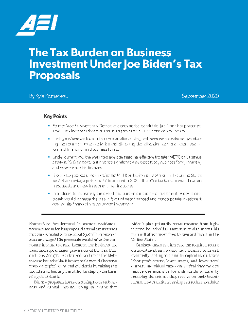조 바이든(Joe Biden)의 세제안에 따른 비즈니스 투자에 대한 조세 부담 (The tax burden on business investment under Joe Biden’s tax proposals)(2020)