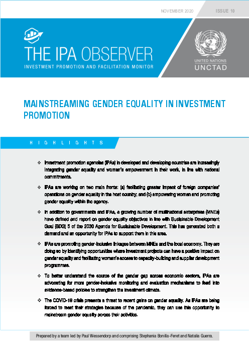 투자 진흥에서 성평등 주류화 (Mainstreaming gender equality in investment promotion)(2020)