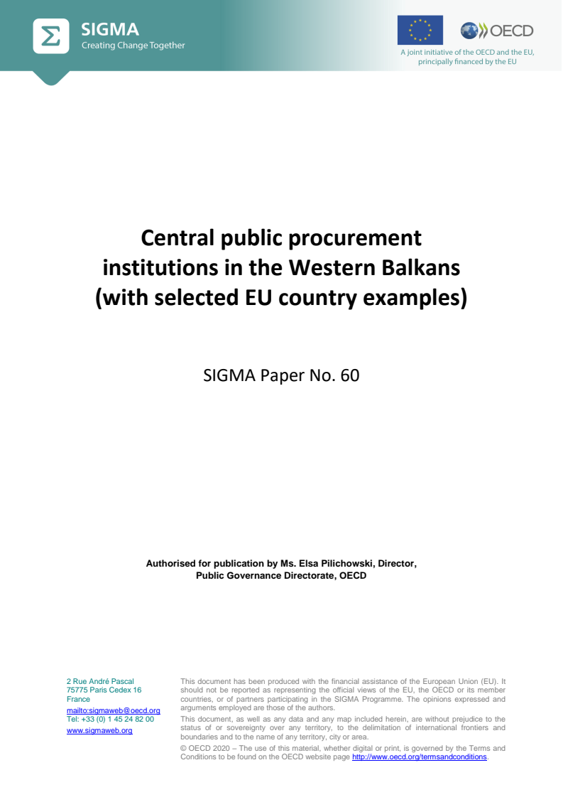 유럽연합 회원국의 사례를 통한 서부 발칸 지역의 증앙 공공 조달 기관 현황 (Central public procurement institutions in the Western Balkans: With selected EU country examples)