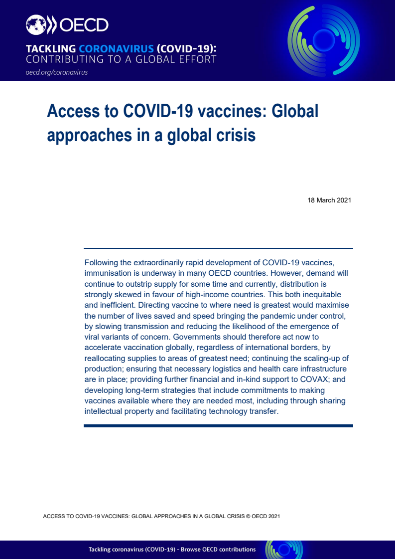 전 세계적 위기에 따른 코로나바이러스감염증-19(COVID-19) 백신 접근성 강화를 위한 국제 공조 (Access to COVID-19 vaccines: Global approaches in a global crisis)(2021)