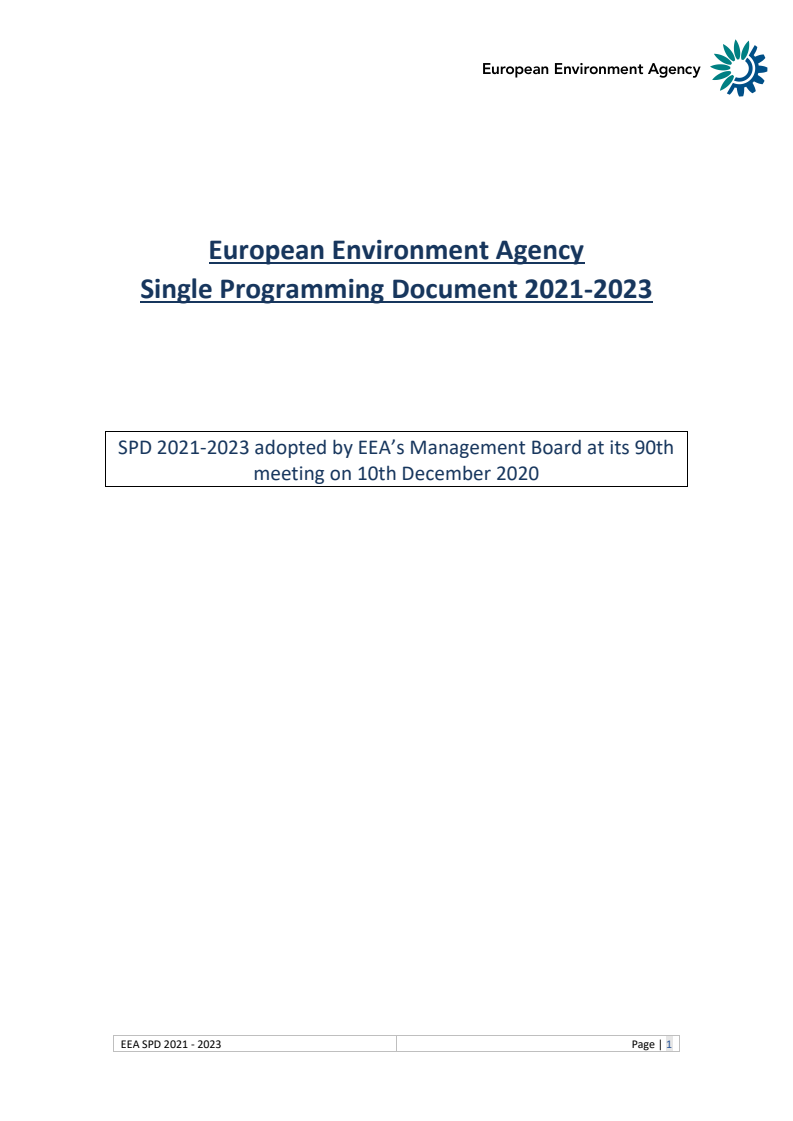 2021-23년 유럽 ​환경청 단일 프로그래밍 문서 (European Environment Agency Single Programming Document 2021-2023)