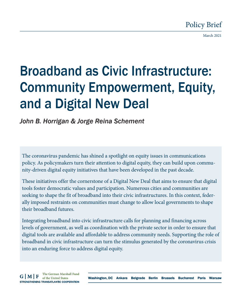 시민 인프라 광대역 통신 : 지역사회 역량강화, 형평성, 디지털 뉴딜 (Broadband as Civic Infrastructure: Community Empowerment, Equity, and a Digital New Deal)(2021)