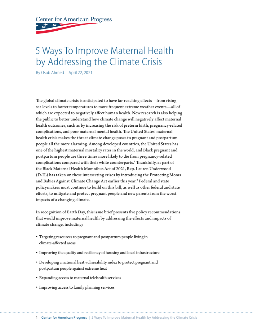 기후위기 대응으로 산모 건강을 증진시키는 5가지 방법 (5 Ways To Improve Maternal Health by Addressing the Climate Crisis)(2021)