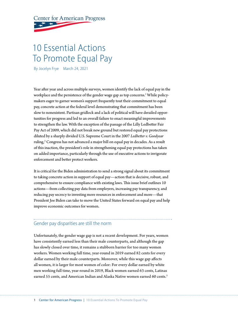 평등임금 촉진을 위한 10가지 필수 조치 (10 Essential Actions To Promote Equal Pay)(2021)
