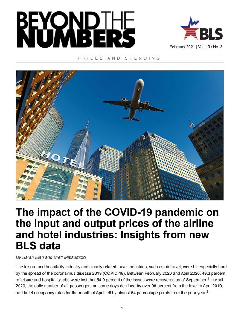 코로나19 대유행이 항공과 호텔 산업의 투입가와 산출가에 미치는 영향 : 새로운 노동통계국(BLS) 데이터 참조 (The impact of the COVID-19 pandemic on the input and output prices of the airline and hotel industries: Insights from new BLS data)