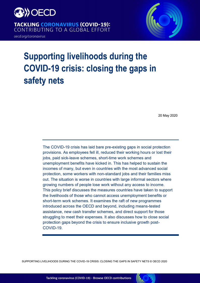 코로나19 위기 중 생계 지원 : 안전망의 격차 해소 (Supporting livelihoods during the COVID-19 crisis: Closing the gaps in safety nets)
