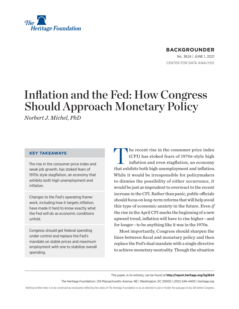 인플레이션과 연방준비제도 : 통화정책에 대한 의회의 관점 (Inflation and the Fed: How Congress Should Approach Monetary Policy)(2021)