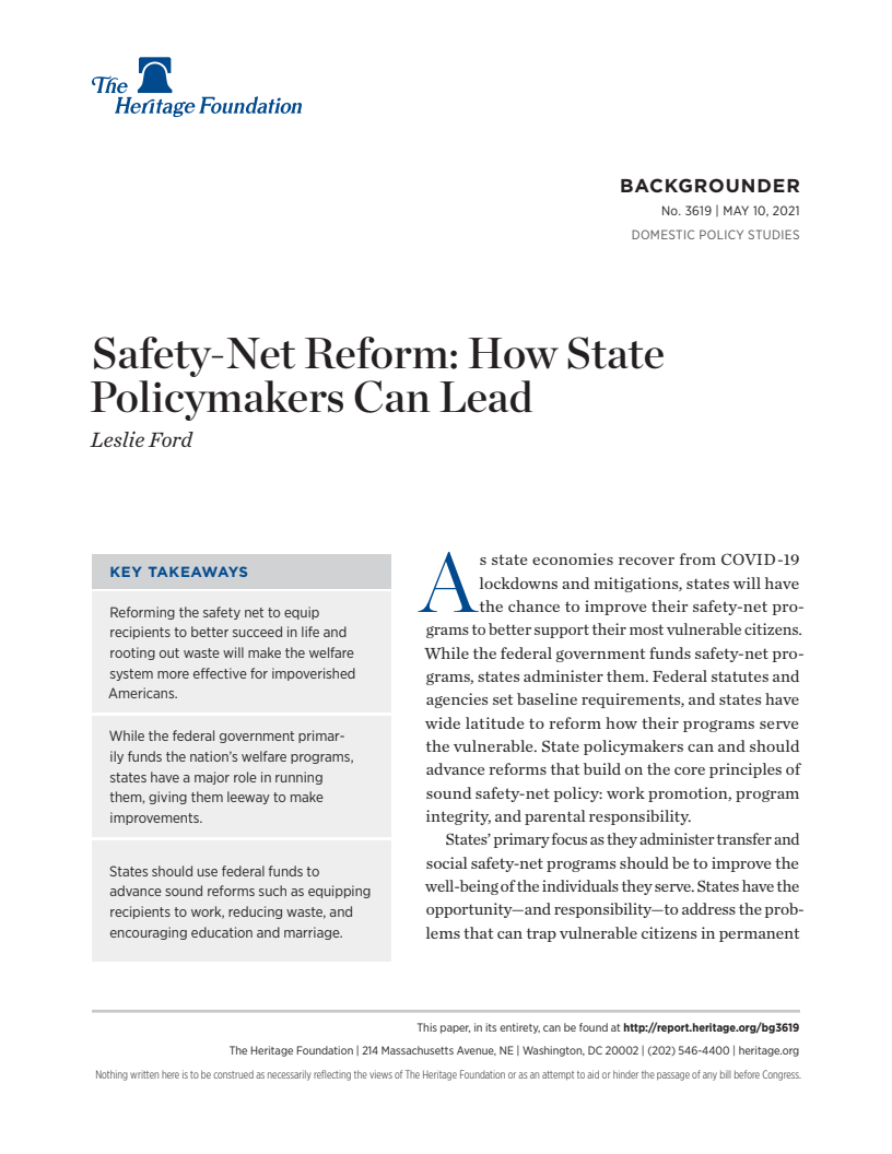 주 정부 정책 입안자가 주도하는 안전망 개혁 (Safety-Net Reform: How State Policymakers Can Lead)