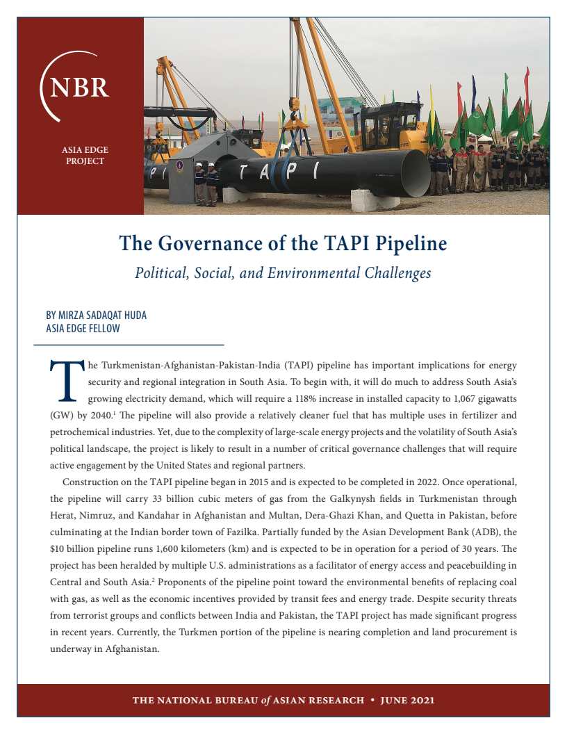 투르크메니스탄-아프가니스탄-파키스탄-인도(TAPI) 가스관 관리 : 정치·사회·환경적 과제  (The Governance of the TAPI Pipeline: Political, Social, and Environmental Challenges)