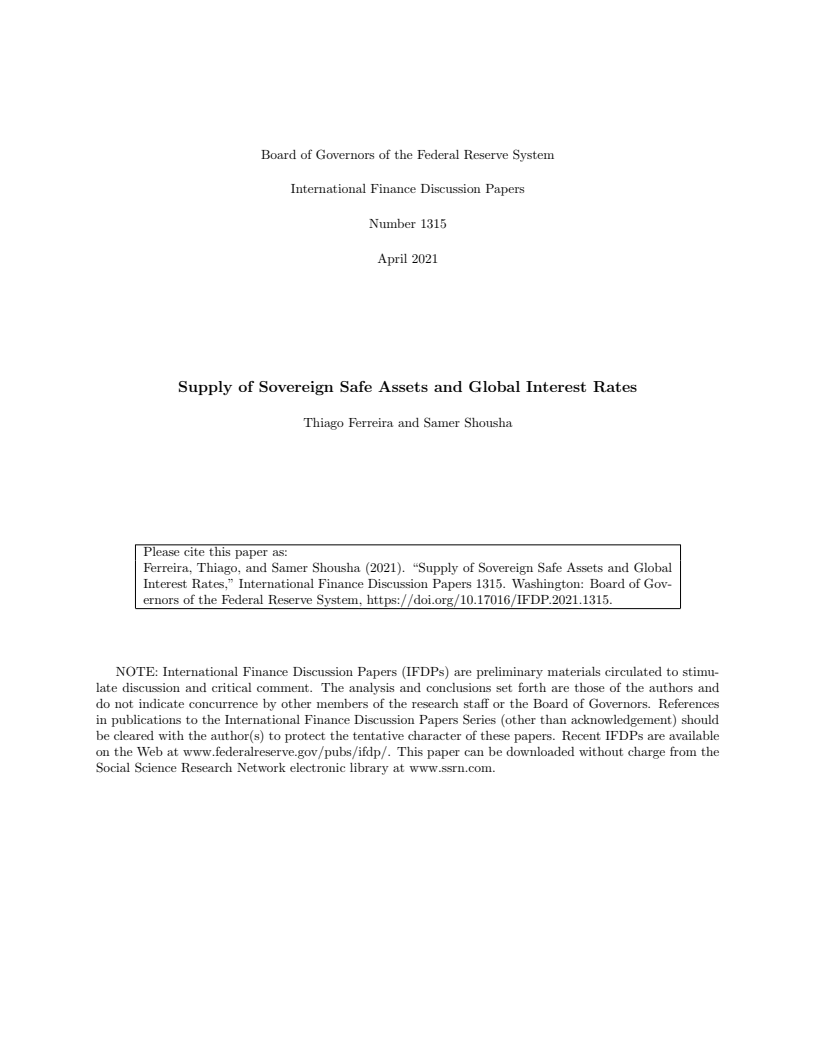 국가 안전자산 공급과 글로벌 금리 (Supply of Sovereign Safe Assets and Global Interest Rates)(2021)
