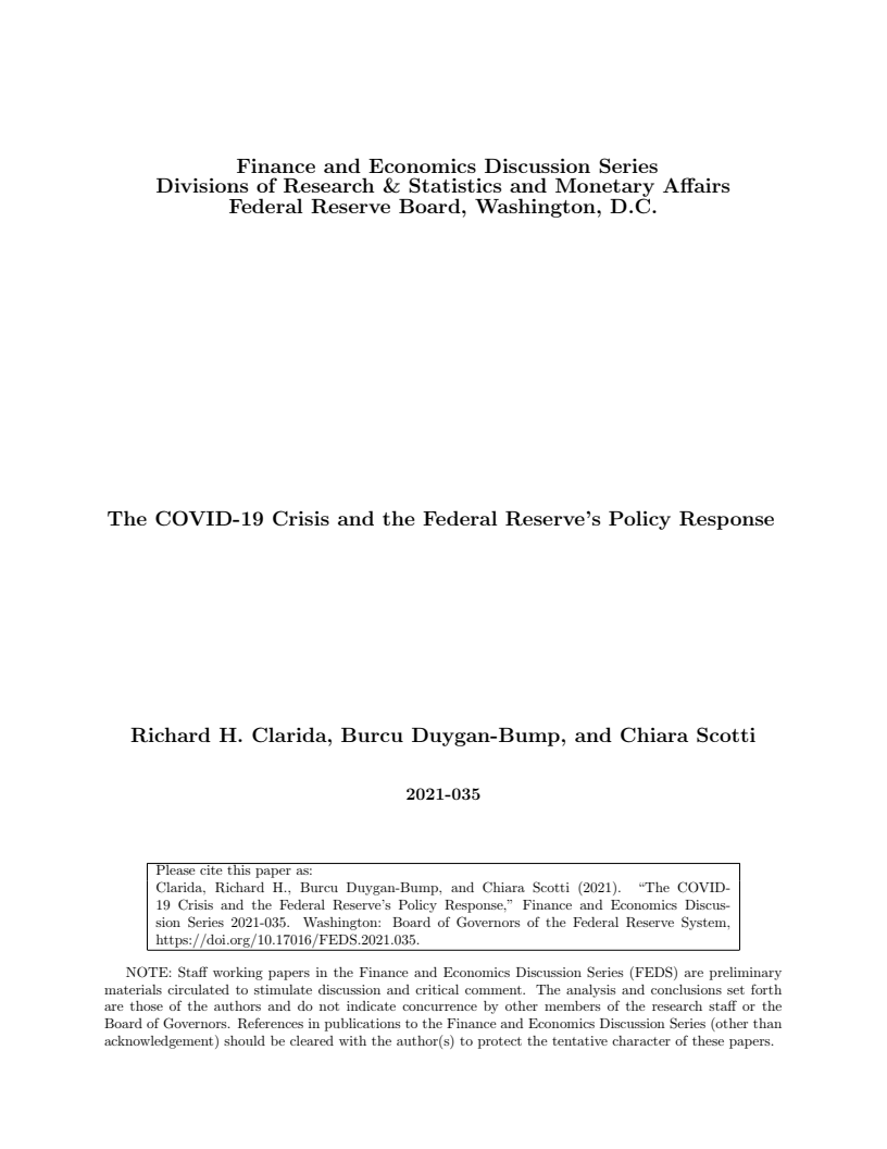 코로나19 위기와 연방준비제도의 정책 대응 (The COVID-19 Crisis and the Federal Reserve’s Policy Response)(2021)