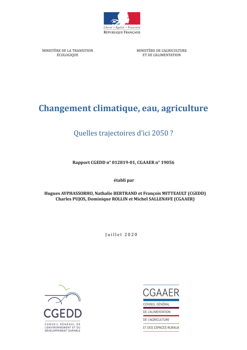 기후 변화, 물, 농업: 2050년까지의 과정  (Changement climatique, eau, agriculture: Quelles trajectoires d’ici 2050 ?)