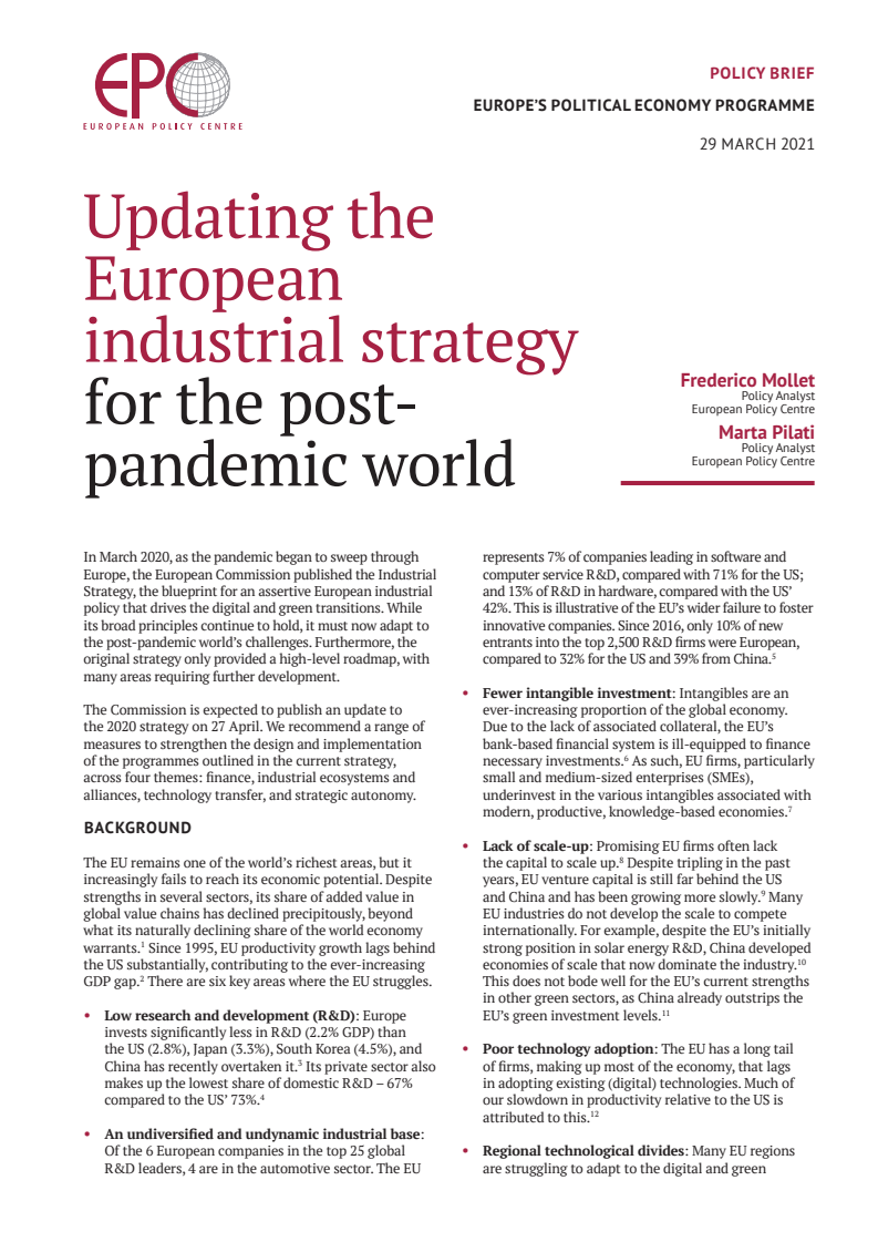 포스트 코로나19 시대에 대비한 유럽 산업전략 개선  (Updating the European industrial strategy for the post-pandemic world)(2021)