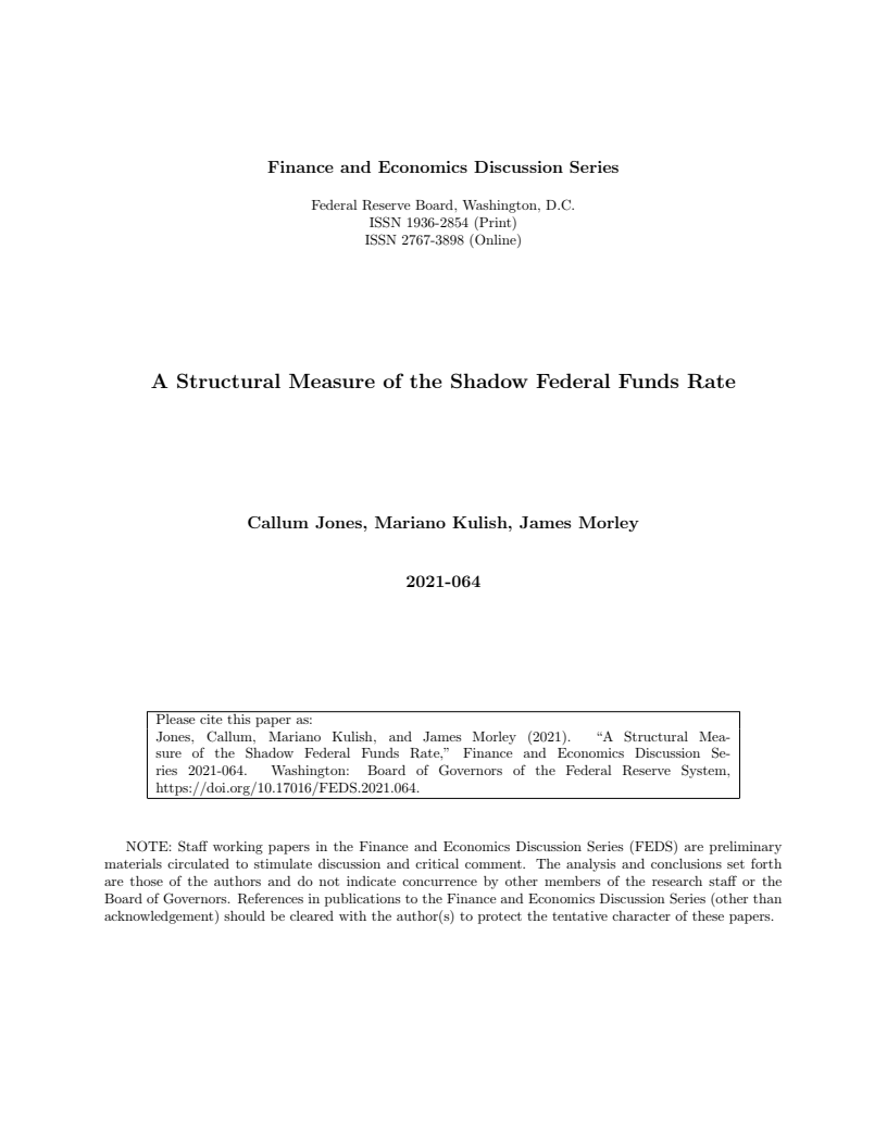 잠재 연방기금 금리의 구조적 정책 (A Structural Measure of the Shadow Federal Funds Rate)(2021)
