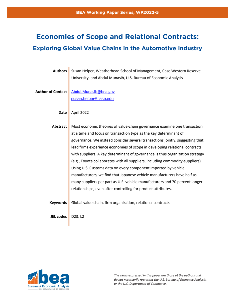 범위의 경제와 관계적 계약 : 자동차 산업의 글로벌 가치사슬 탐구 (Economies of scope and relational contracts: Exploring global value chains in the automotive industry)(2022)