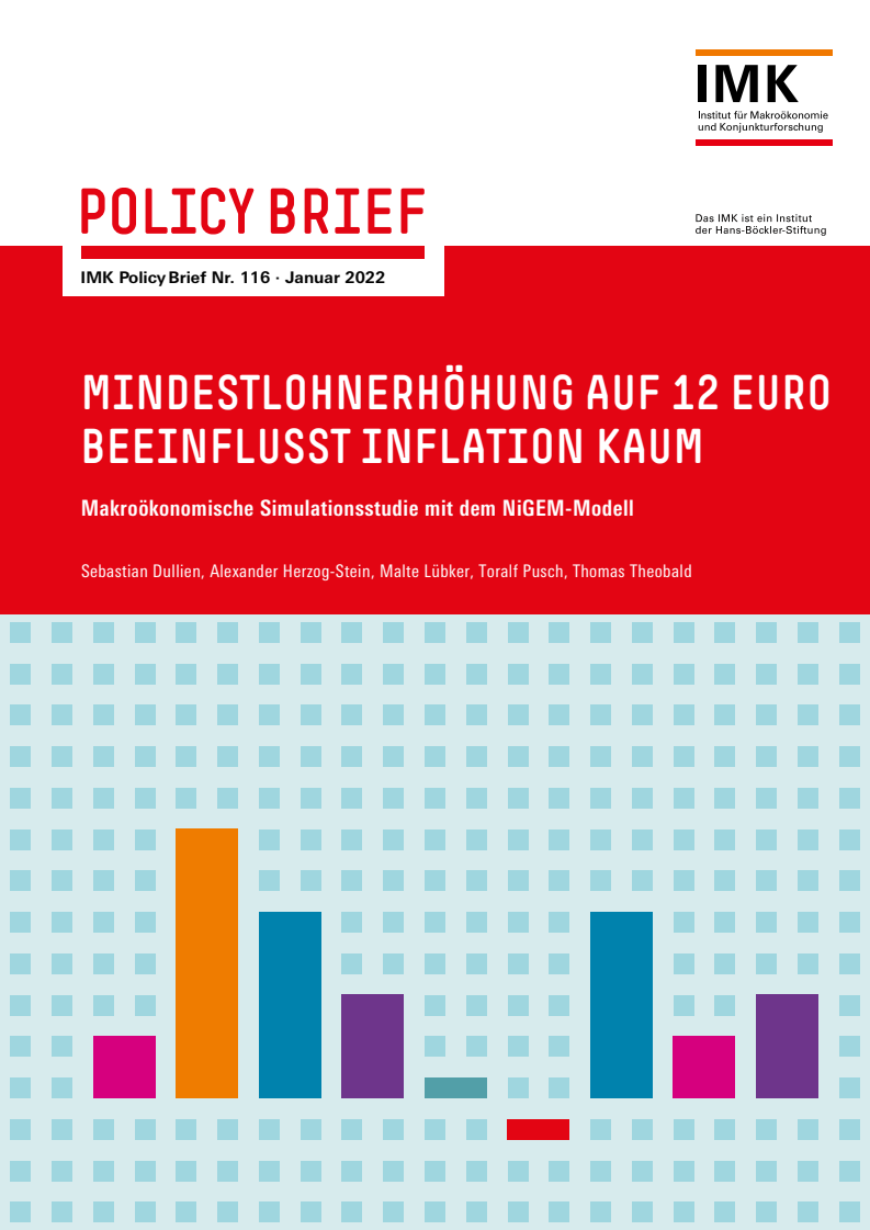 최저임금을 12유로로 인상해도 인플레이션에 미치는 영향은 미미하다 : NiGEM 모델 기반 거시경제 시뮬레이션 연구 (Mindestlohnerhöhung auf 12 Euro beeinflusst Inflation kaum: Makroökonomische Simulationsstudie mit dem NiGEM-Modell)