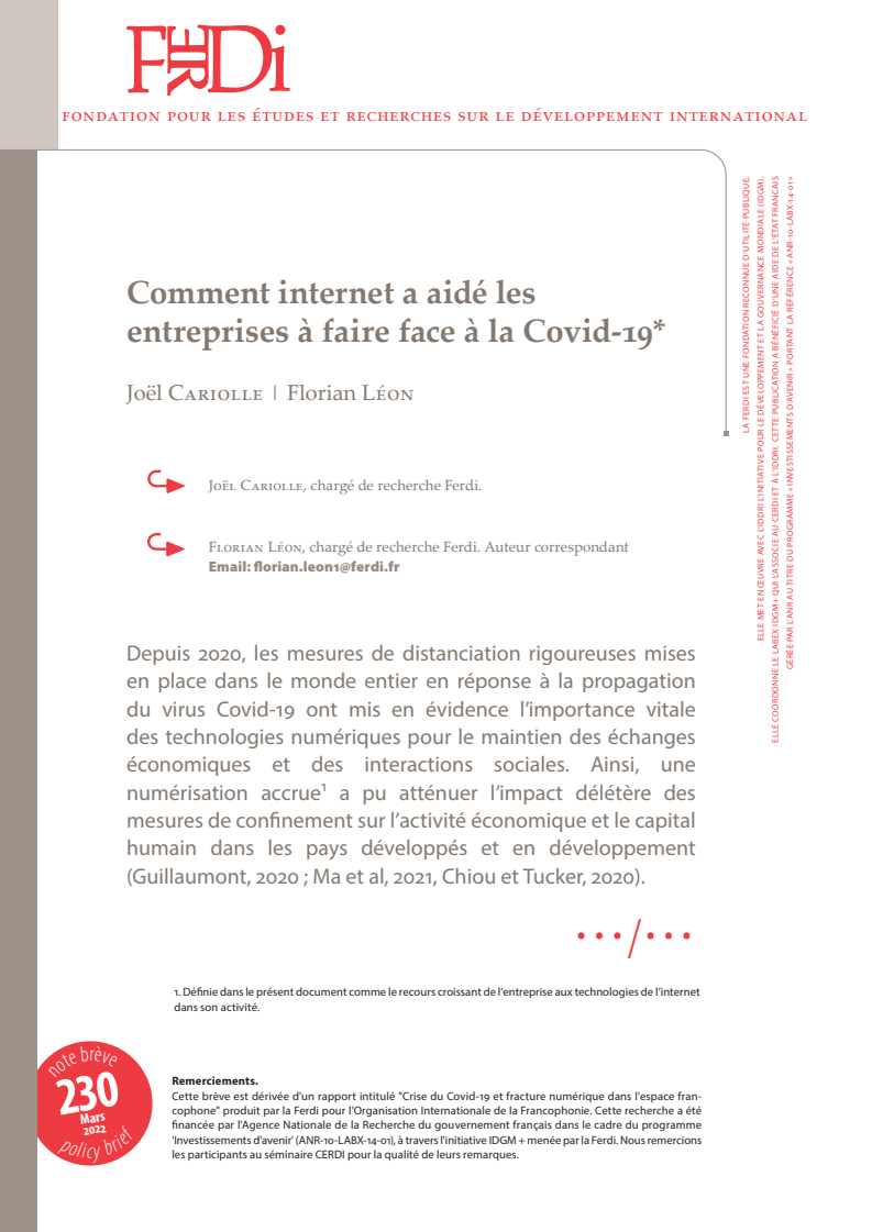 인터넷을 이용한 기업의 코로나19 위기 대응 (Comment internet a aidé les entreprises à faire face à la Covid-19)(2022)