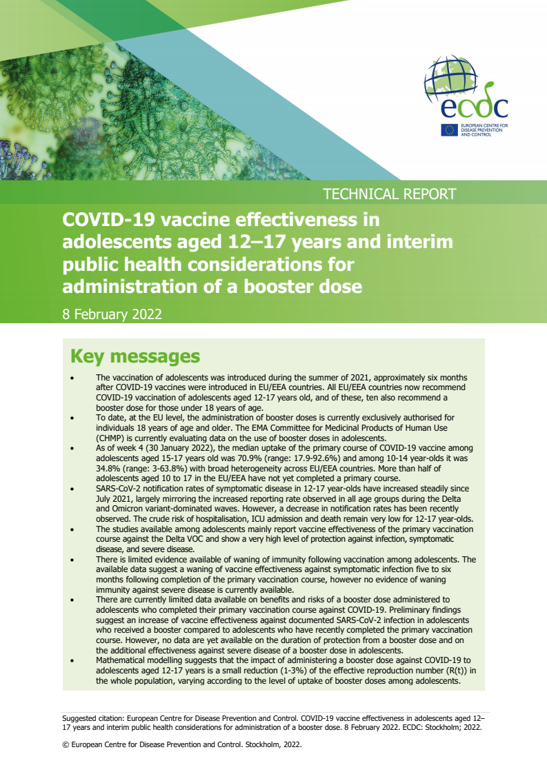 12-17세 청소년의 코로나19 백신 효과와 추가접종 운영에 대한 공중 보건의 중간 고려사항 (COVID-19 vaccine effectiveness in adolescents aged 12–17 years and interim public health considerations for administration of a booster dose)