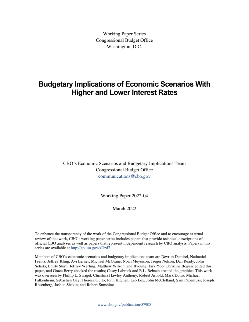 고금리 및 저금리 상황을 고려한 경제 시나리오의 예산 영향 (Budgetary Implications of Economic Scenarios With Higher and Lower Interest Rates)(2022)