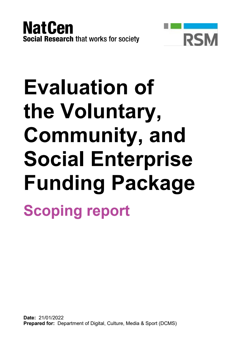 자원봉사, 지역사회 및 사회적 기업(VCSE) 부문 자금 지원 대책 평가 - 개요서 (Evaluation of VCSE Sector Funding Package - Scoping Report)