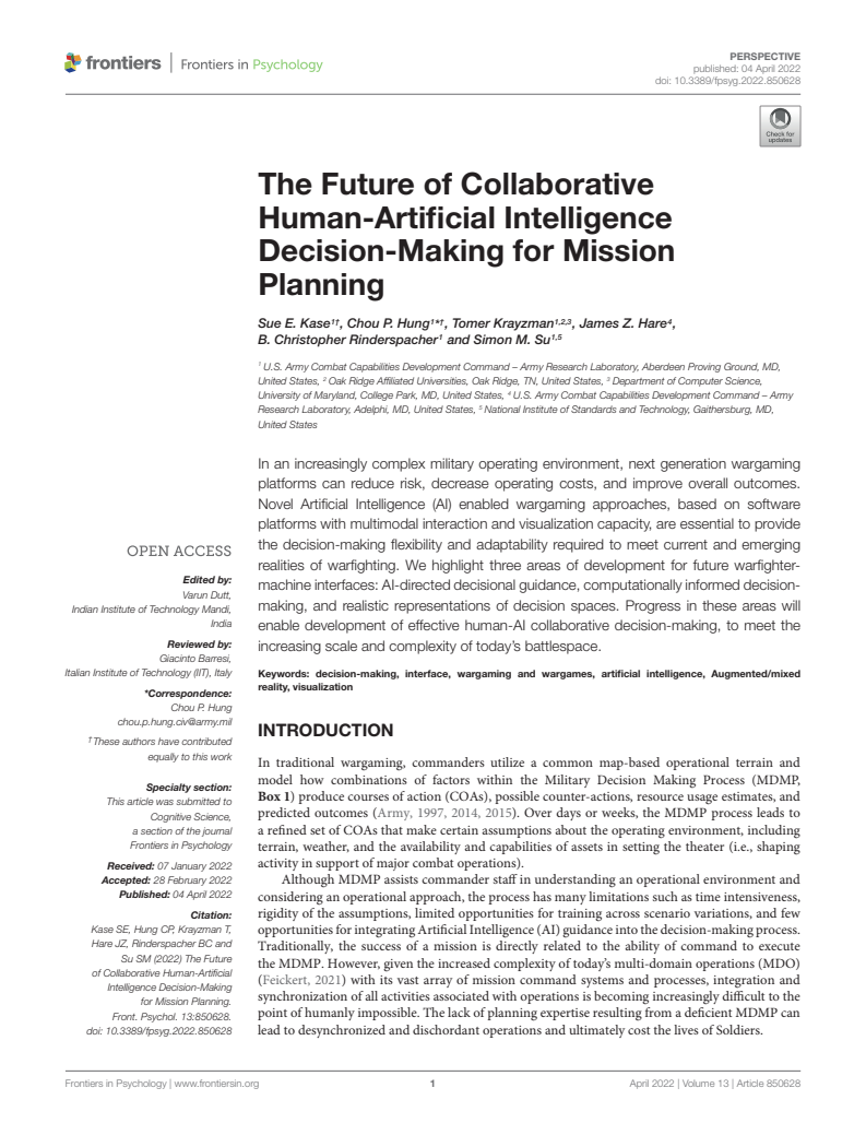 임무 계획 수립을 위한 협업적 인간-인공지능(AI) 의사 결정의 미래 (The future of collaborative human-AI decision-making for mission planning)(2022)