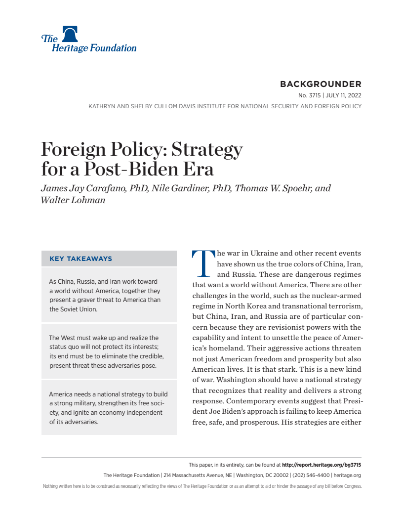 외교 정책 : 바이든 행정부 이후 시대를 위한 전략 (Foreign Policy: Strategy for a Post-Biden Era)(2022)