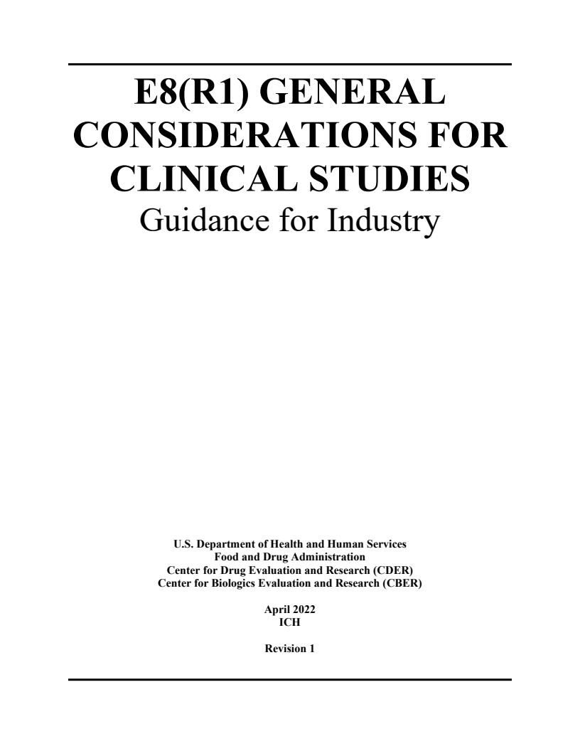 E8(R1) 임상 연구에 대한 일반적인 고려 사항 : 업계용 지침 (E8(R1) General Considerations for Clinical Studies: Guidance for Industry)
