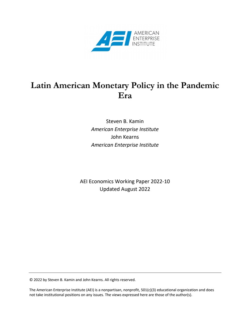 코로나19 대유행 시대의 중남미 통화 정책 (Latin American Monetary Policy in the Pandemic Era)