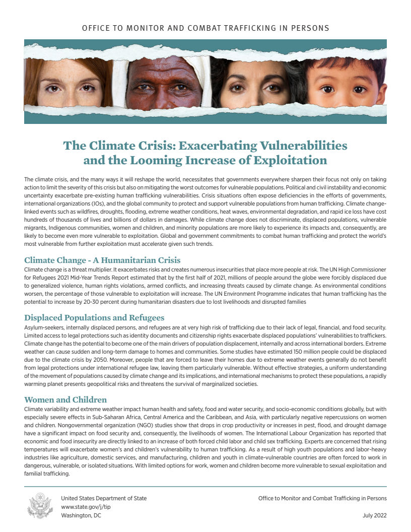 기후 위기 : 취약성 악화와 착취 증가 추세 (The Climate Crisis - Exacerbating Vulnerabilities  and the Looming Increase of Exploitation)(2022)